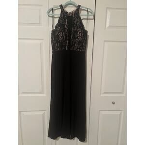 Black Evening Dress with Lace Detail (Size 13) by Morgan and Co
